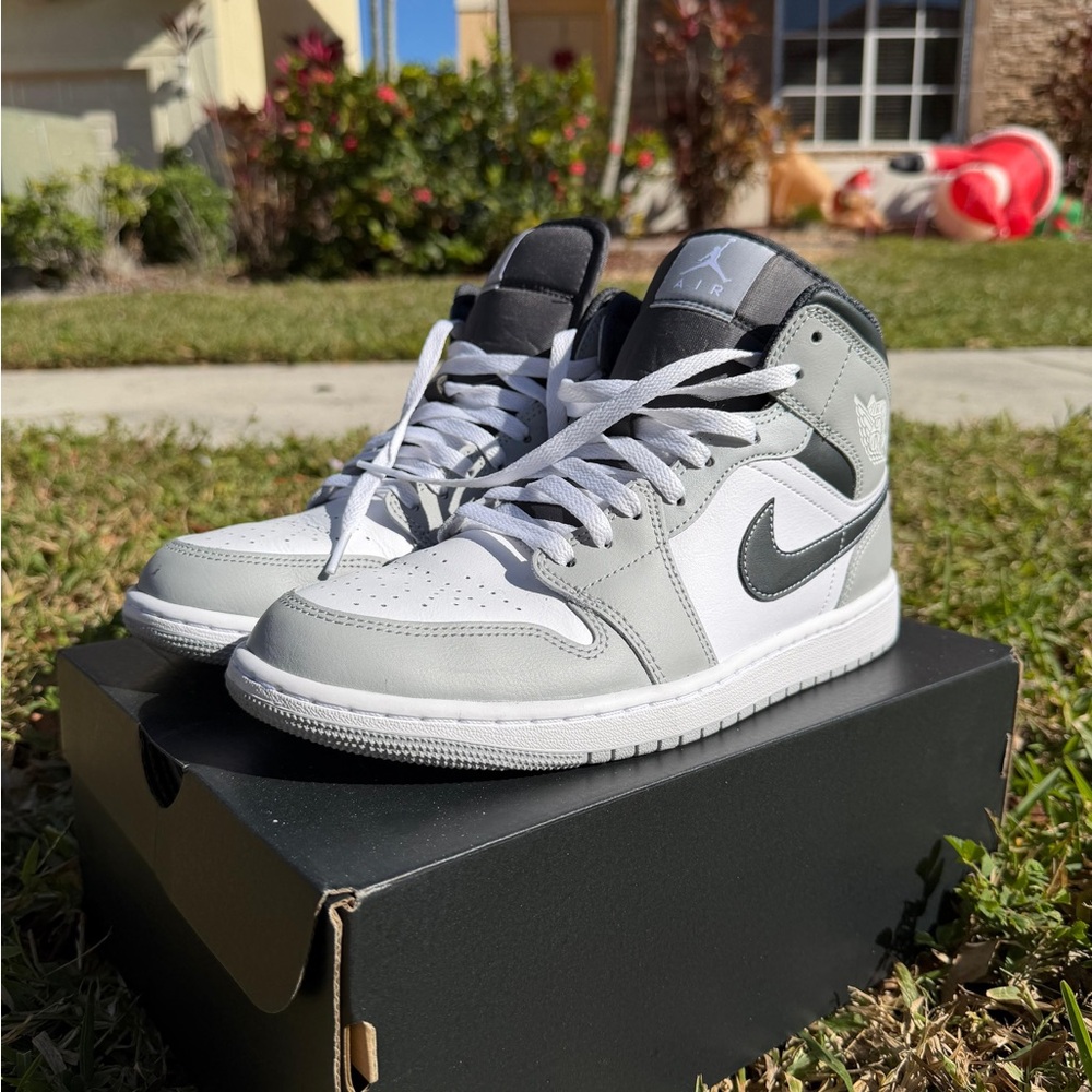 Air Jordan Smoke Gray and White Mid-Top Sneakers